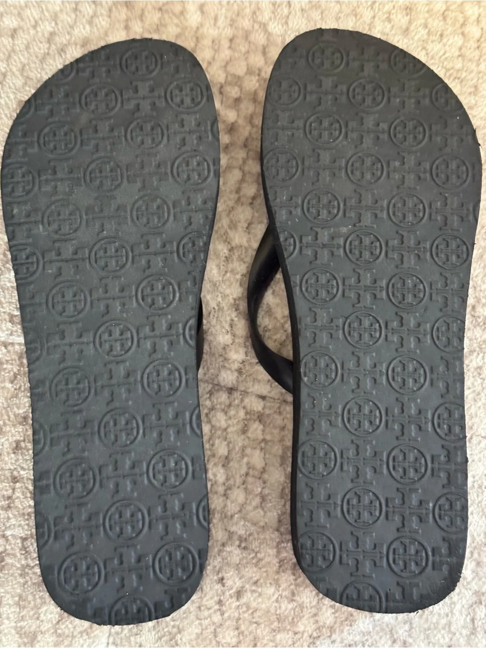 Tory Burch Black and White Logo-Print Wedge Flip Flops